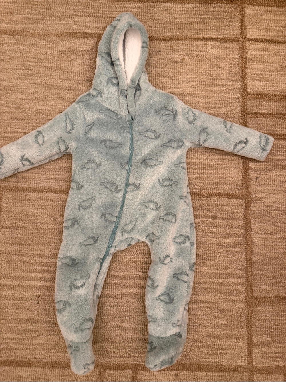 Plush Hooded Footed One-Piece in Pale Blue for Kids